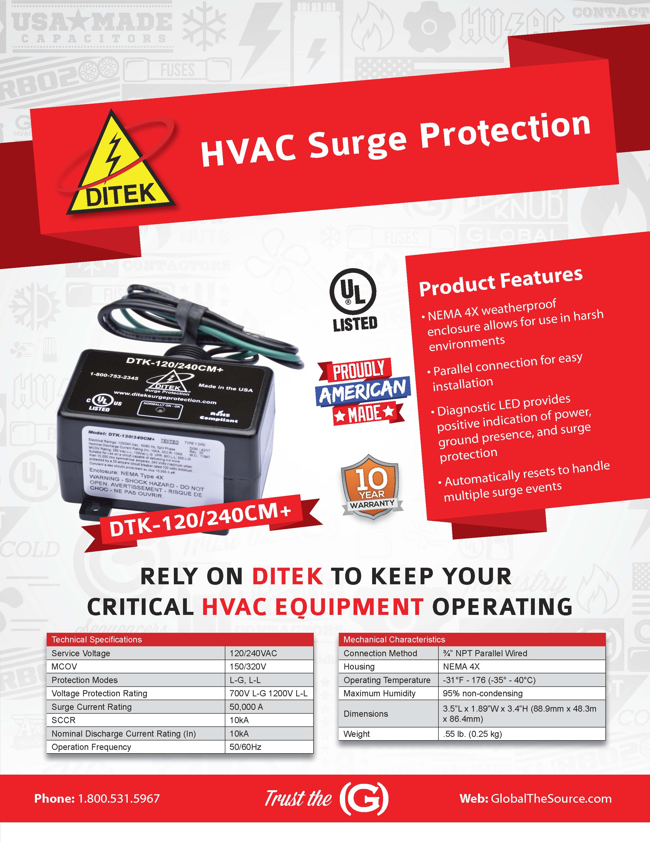 Surge Protector For All 120V/240V Single Phase Heating and Air Conditioning Equipment DTK120240CM+